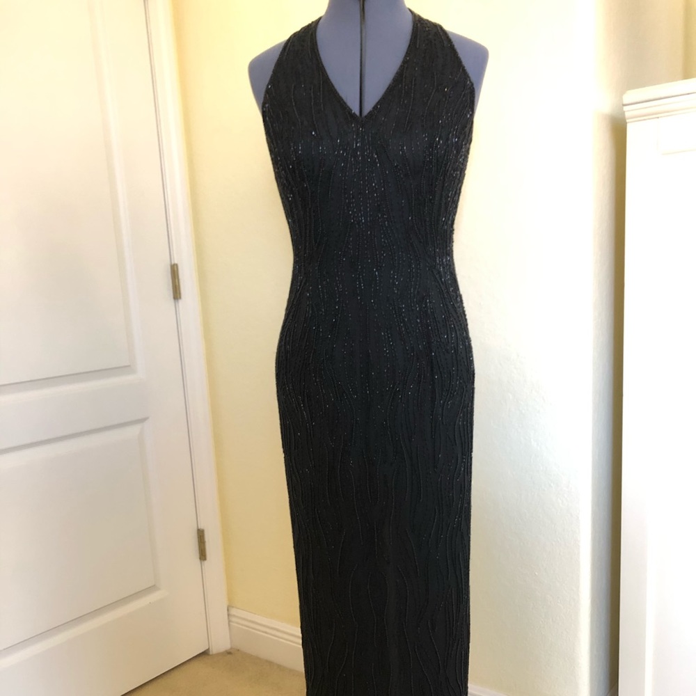 Gorgeous hand beaded full length halter gown